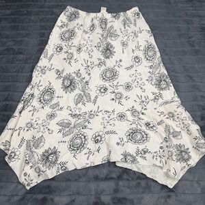 Aegean Linen Floral Handkerchief Hem Skirt White Black Boho Midi Large